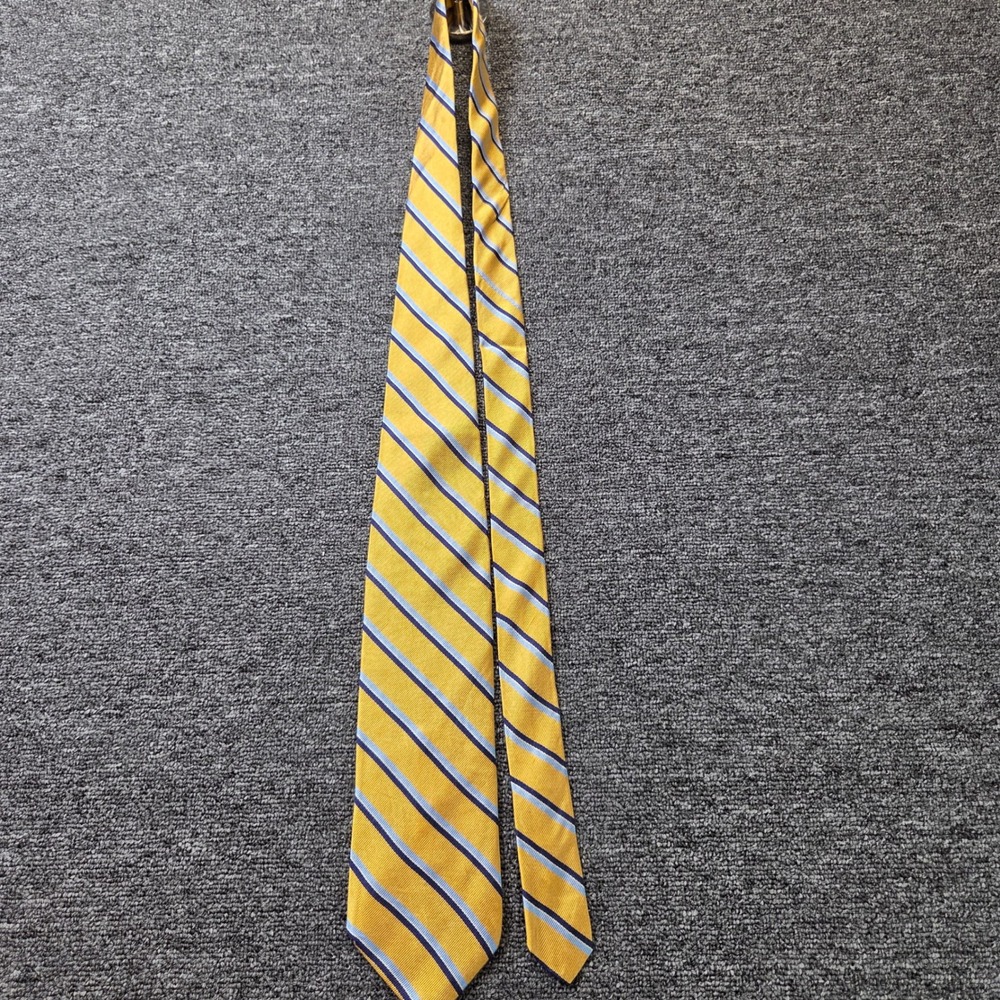 Brooks Brothers Necktie Men Gold Navy Blue Striped Pure Silk Preppy Business‎ - Picture 2 of 8
